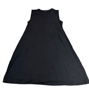 Eileen Fisher Black Tencel Lyocell V-Neck Sleeveless Trapeze Dress Womens Size M